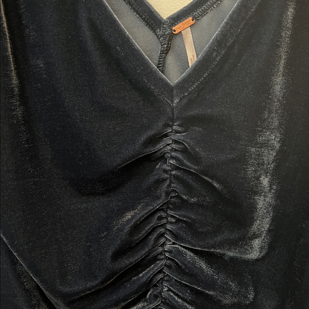 Free People Midnight Blue Ruched Velvet Top - Picture 3 of 8